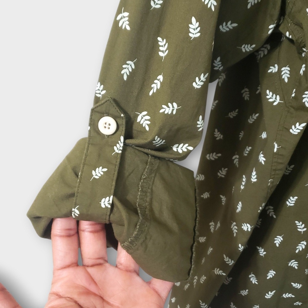 Duluth Trading Co Womens XXL Green Leaf Print Roll Tab Sleeve Button Down Shirt - Picture 4 of 11
